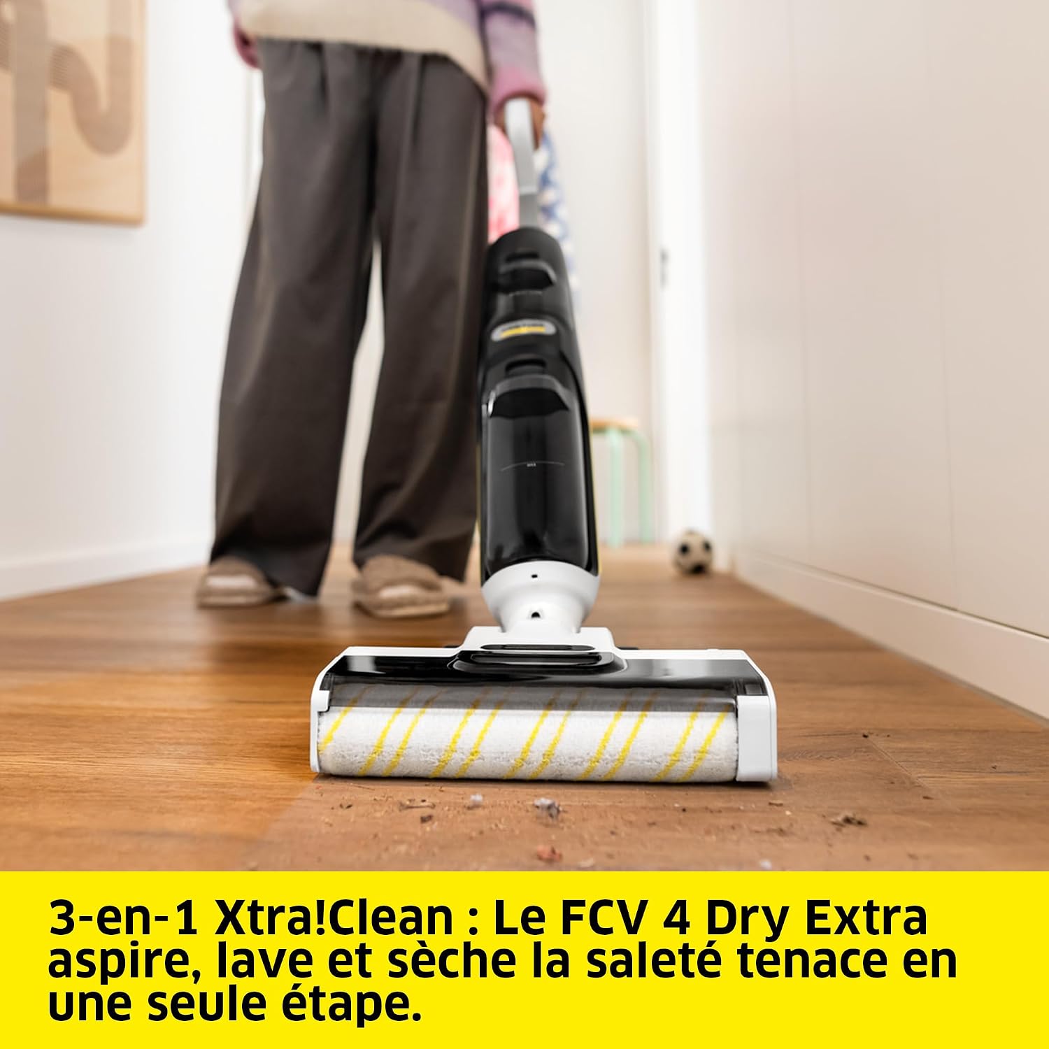 Aspirateur Laveur FCV 4 Dry Extra, 3-en-1 : Aspire, Lave et sèche, autonomie : 45 Min, rendement : 200 m², capteur Dynamic Control, Station de séchage, 2 réservoirs, écran Vision!Clean Flächenleistung: 200 m² Station de séchage Thermo!Dry
