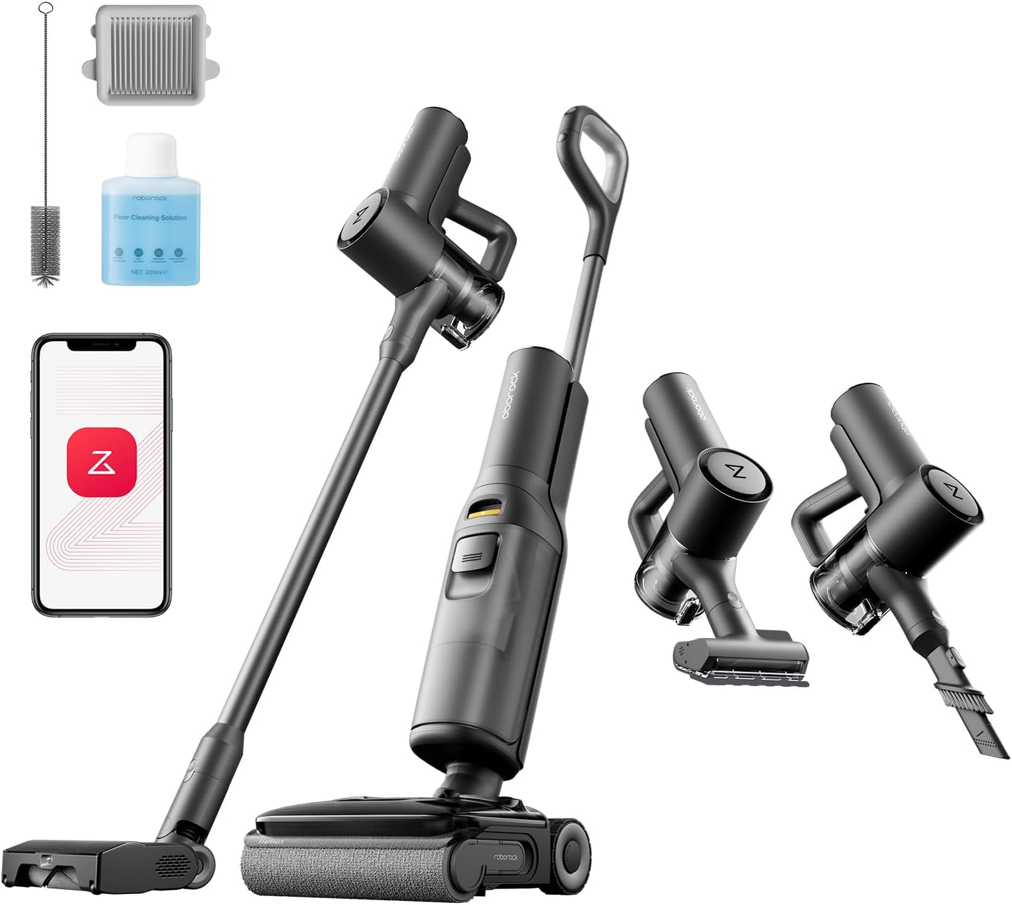 F25 ACE Combo Aspirateur Laveur,Complete Nettoyeur de Sol 20 kPa,Aspirateur sans Fil 5-en-1 Lavage à Chaud à 90 °C,Auto-Nettoyage Automatique,Séparation des déchets humides et secs F25 ACE Combo Noir