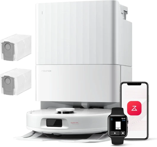 QV 35A Set Aspirateur Robot Laveur, 8000Pa HyperForce, Station Multifonctionnelle, Serpillière Rotative 200 TR/Min & Relevable 10mm, Anti-enchevêtrement, Évitement d'obstacles, Cartographie QV 35A Set Blanc