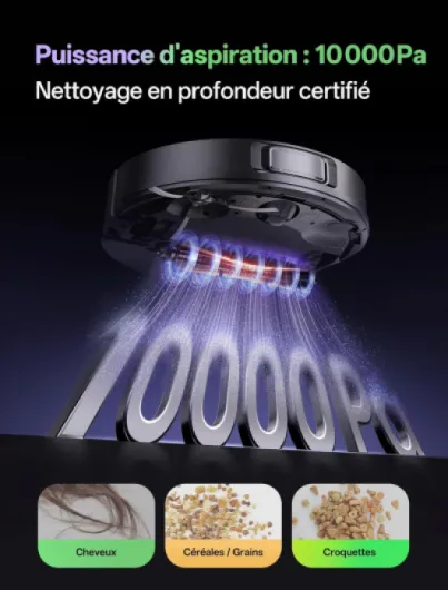 W15 Robot aspirateur Laveur 10,000Pa avec Station sans Sac Vidage Automatique, Navigation LiDAR & Cartographie,180Min, Connecté par Remote/APP/Alexa,Idéal pour Tapis Poils d'animaux