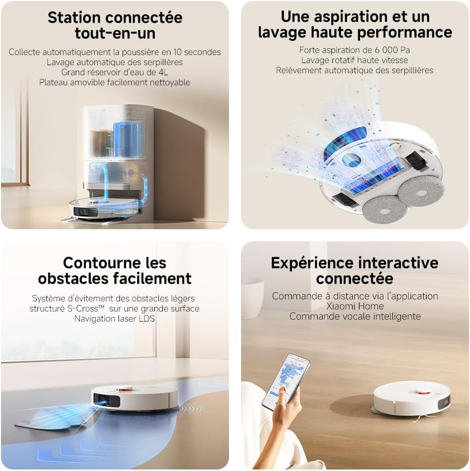 XIAOMI Robot Vacuum X20+, Station Tout-en-Un avec vidage, Lavage & séchage Auto, Aspiration 6000 Pa, évitement d’Obstacles S-Cross™, Navigation LDS, Commande vocale Via Mi Home.