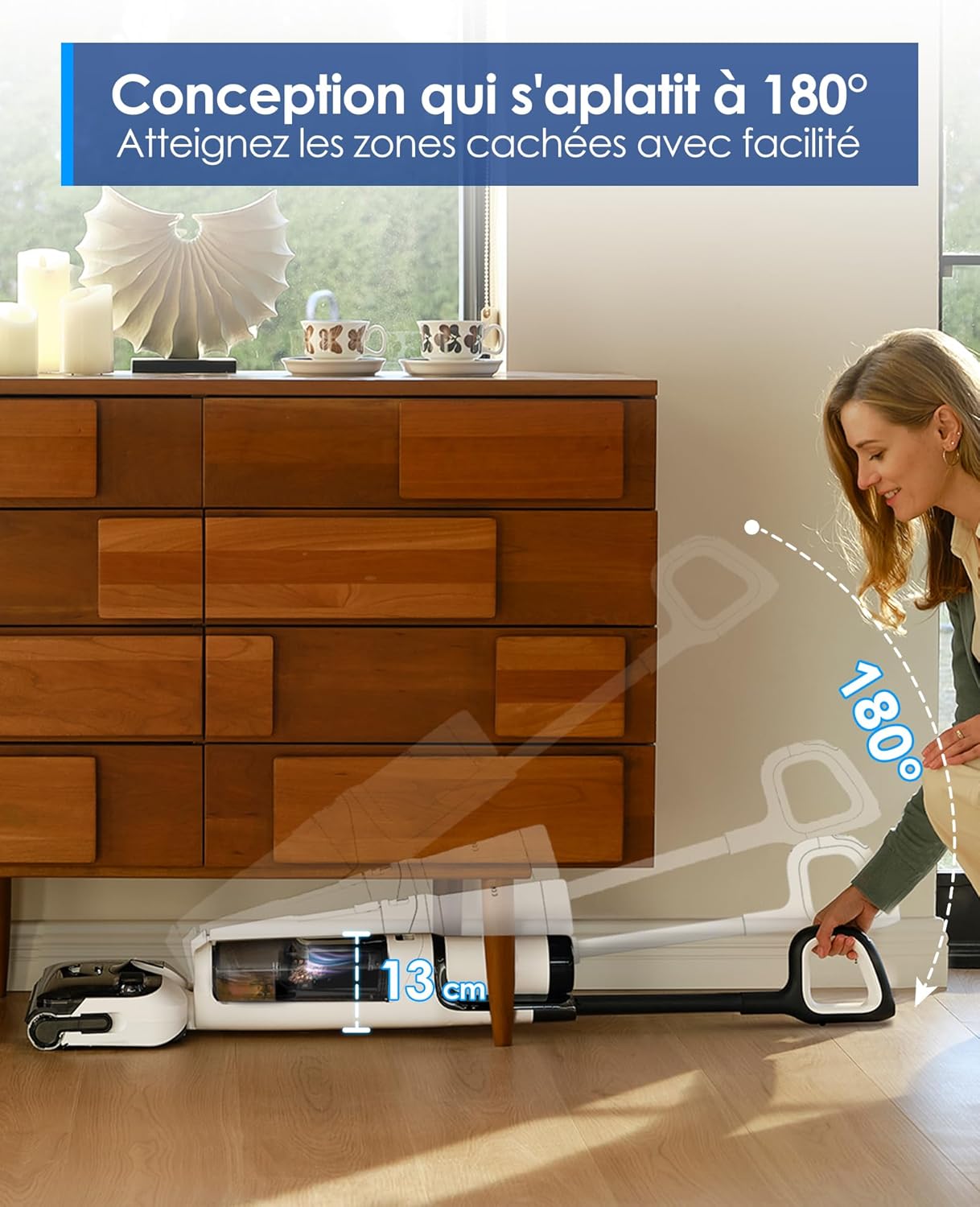 Floor One S6 Stretch Lite Aspirateur Laveur, Aspirateur Balai sans Fil, S’aplatit à 180°, Auto-Nettoyage, 40 Min d'autonomie, Nettoyage des Bords de 2 côtés