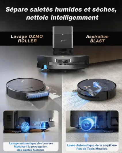 DEEBOT X9 PRO OMNI Robot Aspirateur Laveur, Aspirateur Robot 16600Pa, Ultra-fin, Technologie BLAST, Auto-nettoyage instantané OZMO ROLLER, ZeroTangle3.0, TruEdge2.0, Lavage à l'eau chaude,Noir