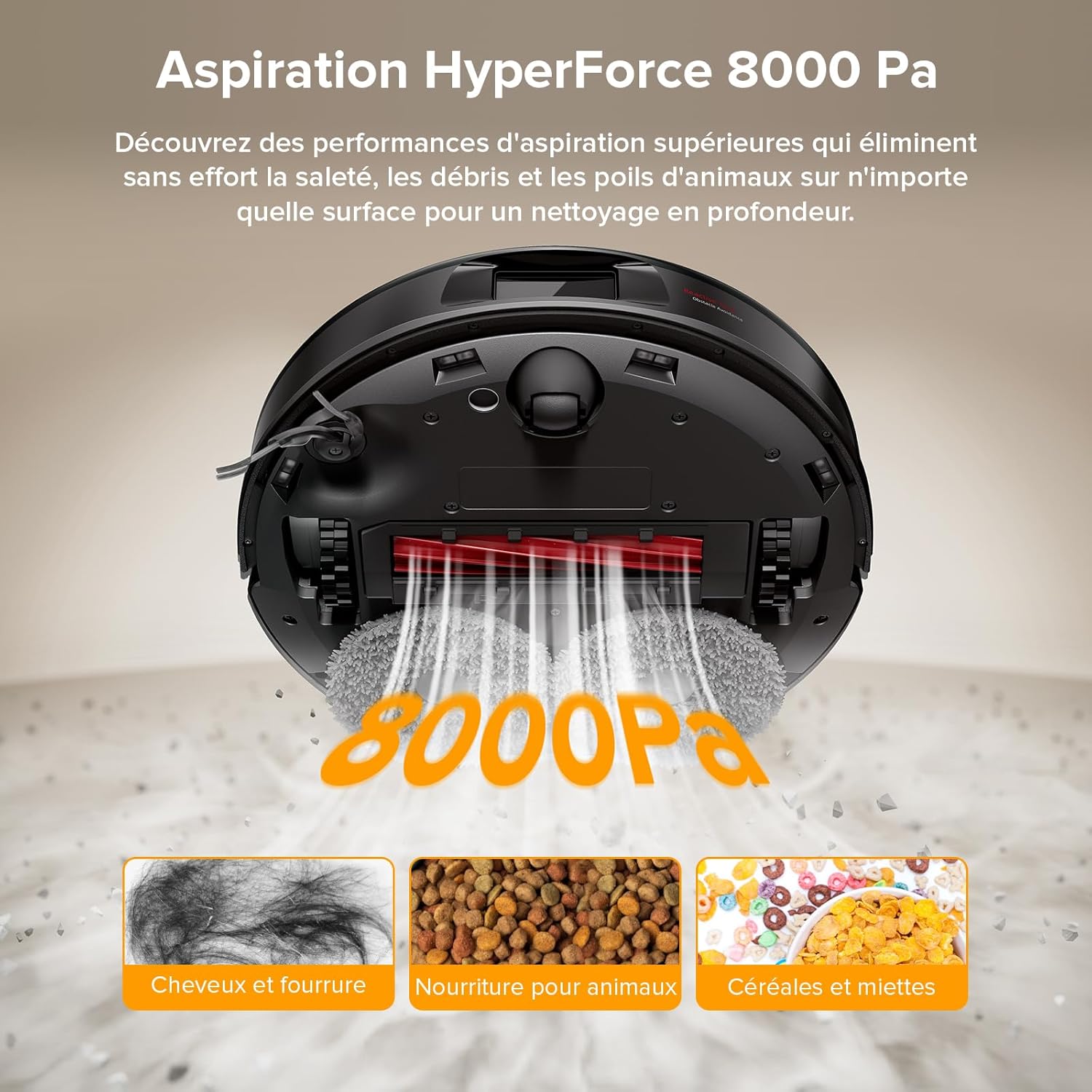 QV 35A Aspirateur Robot Laveur, 8000Pa HyperForce, Station Multifonctionnelle, Serpillière Rotative 200 TR/Min & Relevable 10mm, Anti-enchevêtrement, Évitement d'obstacles, Cartographie, APP QV 35A Noir