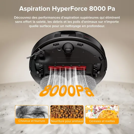 QV 35A Aspirateur Robot Laveur, 8000Pa HyperForce, Station Multifonctionnelle, Serpillière Rotative 200 TR/Min & Relevable 10mm, Anti-enchevêtrement, Évitement d'obstacles, Cartographie, APP QV 35A Noir