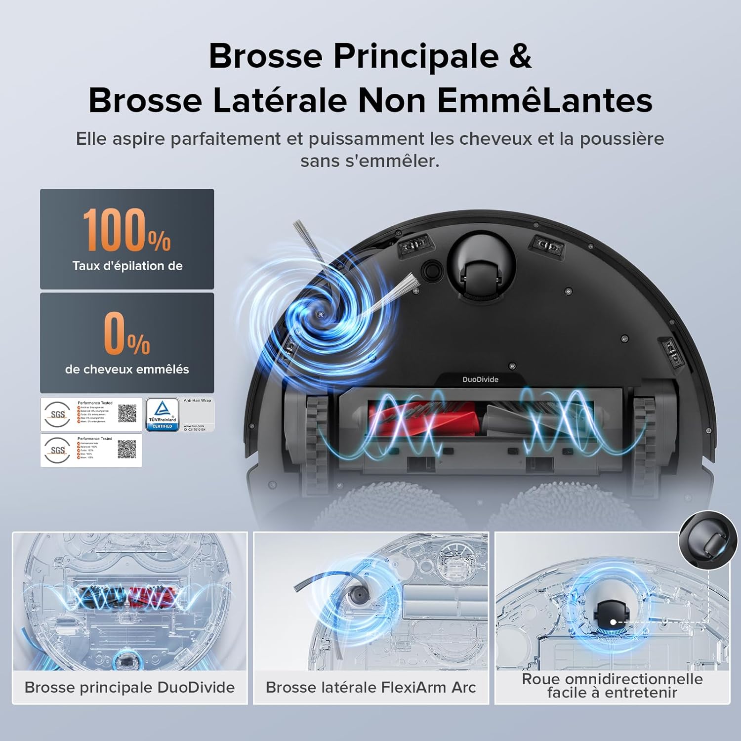 Qrevo Edge S5A Aspirateur Robot 18500 Pa, Robot Aspirateur Laveur avec Double Système Anti-Enchevétrements, DuoDivide Brosse & FlexiArm Serpillière, ChÃssis AdaptiLift - Lavage à l'eau Chaude Qrevoedges5a Noir