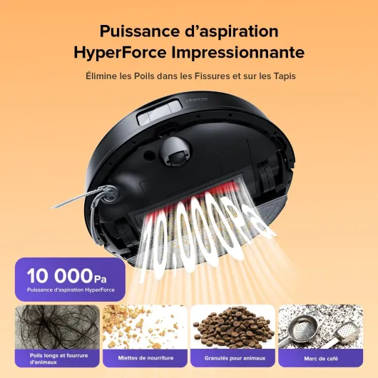 Q10 S5 Robot Aspirateur Laveur, 10000 Pa Aspiration, Double Anti-emmêlement, Système VibraRise 2.0, Levage des Serpillères de 8 mm, Navigation PreciSense LiDAR, Évitement d'obstacles, APP Q10 S5 Noir