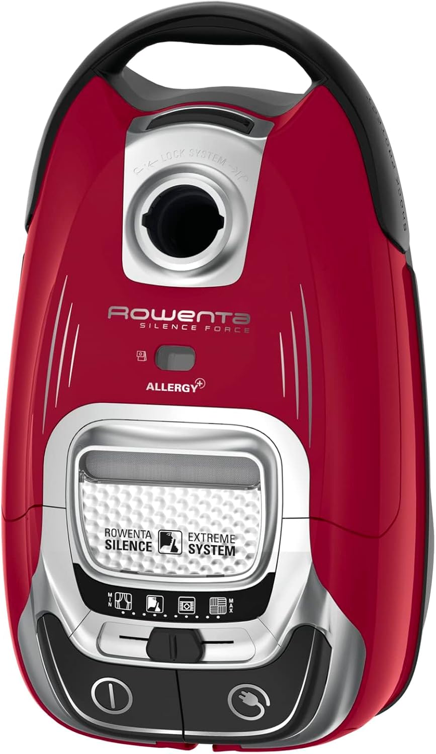 Aspirateur avec sac, Silencieux, Performant, Basse consommation d’énergie, Haute filtration, Capacité 4,5 L, Accessoires poils d'animaux, Fabriqué en France, Silence Force, Rouge RO7473EA 4 accessoires