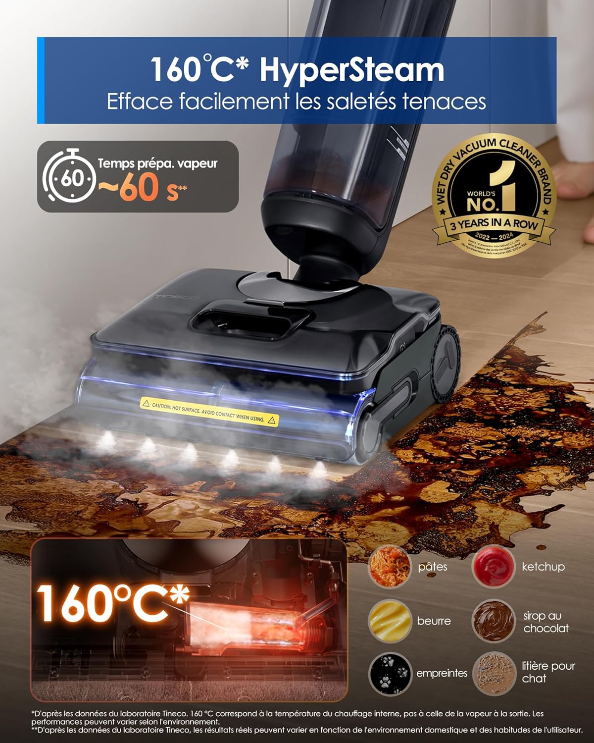 Floor One S7 Stretch Steam Nettoyeur Vapeur, Aspirateur Balai Vapeur sans Fil 2 en 1, 160℃ HyperSteam, 180° Pose à Plat, Auto-Nettoyage FlashDry, 80 Min d'autonomie, Anti-Tangle-Design