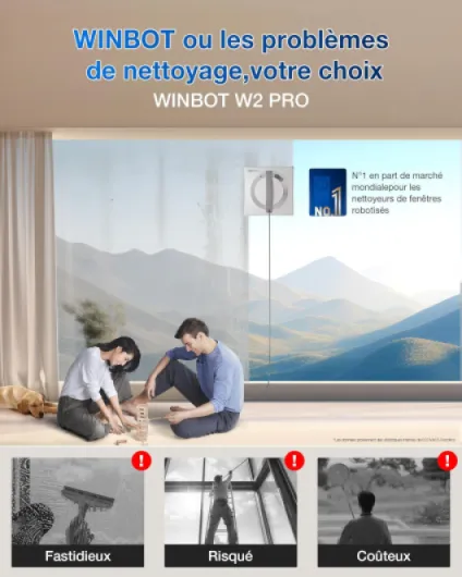 WINBOT W2 Pro Robot Nettoyeur de Vitres, Buses à 3 Embouts, Système de Protection à 10 Niveaux, Planification de Chemin Win-Slam 4.0, Système d'escalade Stable, Détection des Bords