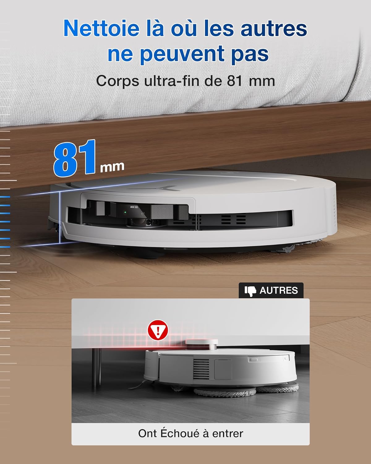 T50 Omni Gen2 Aspirateur Robot avec Station, Puissance 21000Pa, Brosse latérale et serpillière Extensibles, ZeroTangle 2.0, AIVI 3D 2.0, Lavage à l'eau Chaude 75℃, Ultra-Mince 81mm, Blanc T50 OMNI Gen2 Blanc