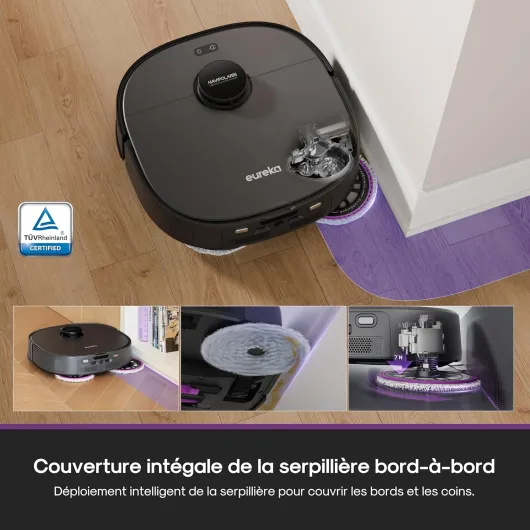 J15 Evo Ultra Robot Aspirateur Laveur avec Station, Aspiration 22000 Pa Extention de Serpillière Anti-Emmêlement Brosse Principale et Brosse Latérale DragonClaw, Autonettoyage de Serpillière J15 Evo Ultra Noir