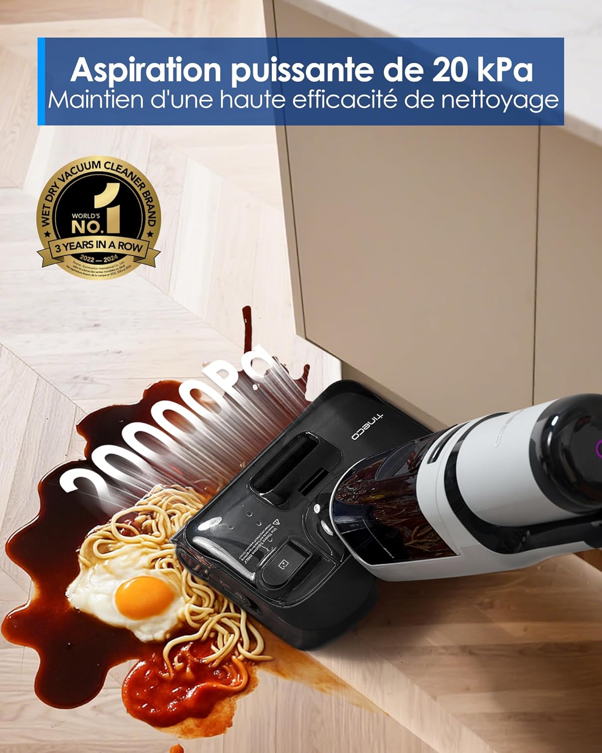 Floor One i5 Stretch Aspirateur Laveur, Aspirateur Sec et Humide, Aspiration Puissante 20 kPa, portée à Plat 180°, Nettoyage Deux Bords, 30 Min d'autonomie, Réservoirs d'eau Grande Capacité