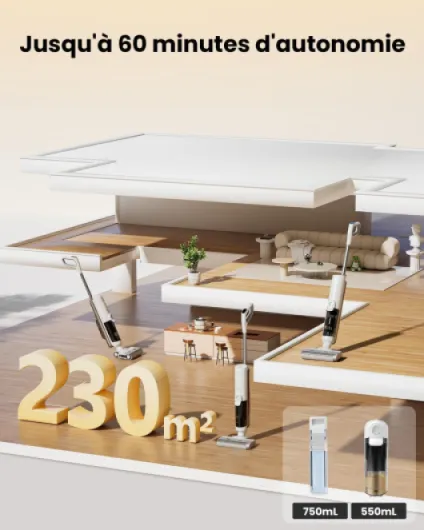 F10 Ultra Aspirateur Laveur sans Fil, 60Mins Aspirateur Balai sans Fil Sec et Humide,Laveur de Sol,Léger Aspirateur Eau et Poussière,1.3L, Autonettoyant,Nettoyage des Angles,Bords,Sols Durs