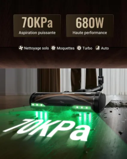 P20 Aspirateur Balai sans Fil,70Kpa/680W/70Min Aspirateur Laveur avec Nettoyage de Sol,Aspirateur Pliable sans Fil Puissant,Autoportante,Brosse Anti-Enmêlement pour Tapis,Poils Animaux,Voit Brun Café