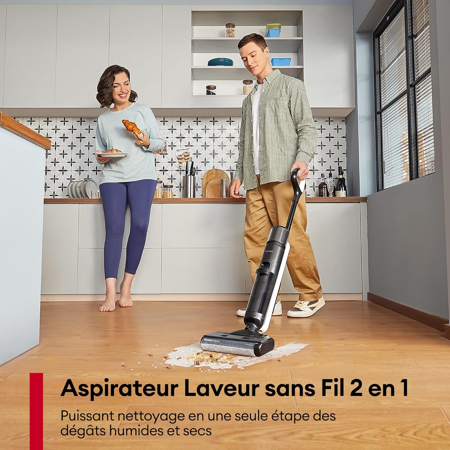 AC1 Elite Aspirateur Laveur sans Fil, Aspirateur Balai sans Fil Humide et Sec 3 en 1, Léger, 50 Minutes Autonomie, 1.15L Grand Réservoir, Idéal pour Les Saletés Collantes, Sols Durs Éclectique