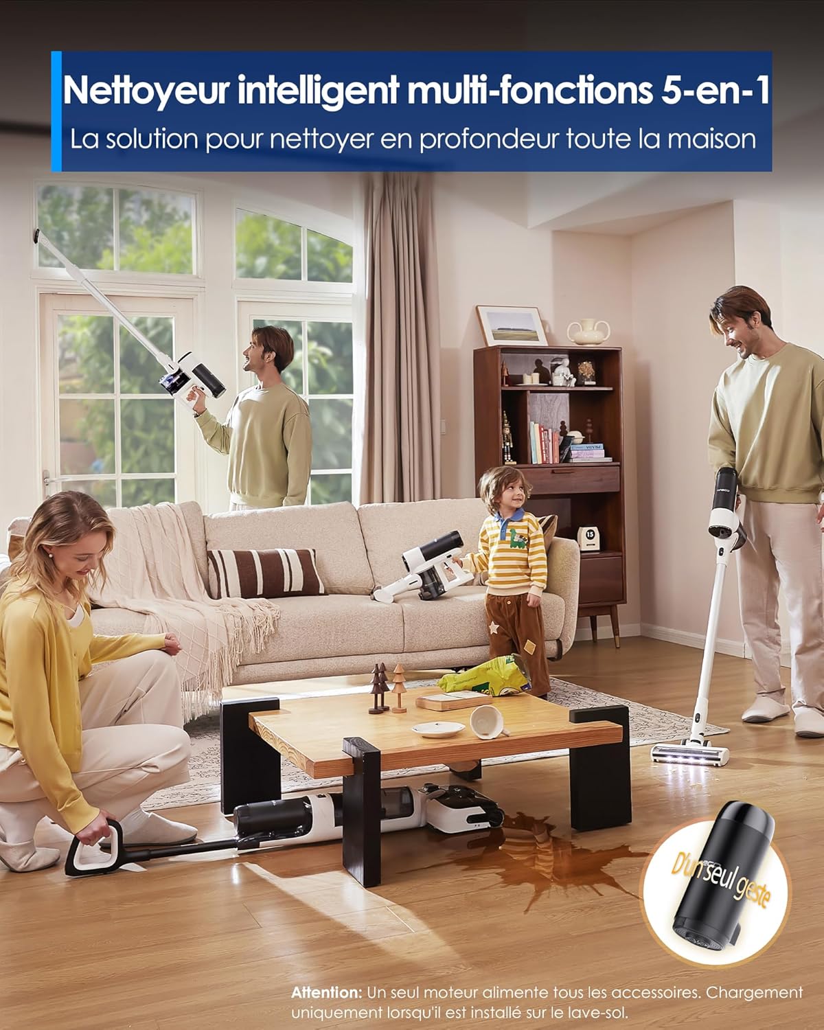 Floor One Switch S6 Stretch Aspirateur Laveur Sec Et Humide, Multifonction, 180° à Plat, Autonettoyant, 65 Minutes d'autonomie, Nettoyage des Bords des Deux côtés, Nettoyage de Toute la Maison
