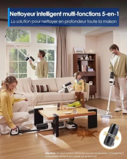 Floor One Switch S6 Stretch Aspirateur Laveur Sec Et Humide, Multifonction, 180° à Plat, Autonettoyant, 65 Minutes d'autonomie, Nettoyage des Bords des Deux côtés, Nettoyage de Toute la Maison