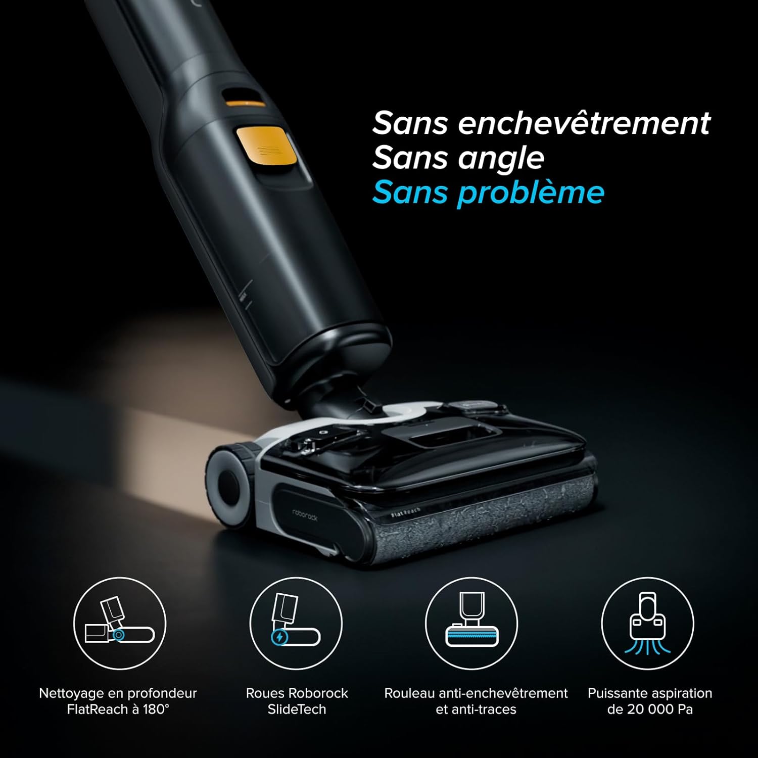 F25 XT aspirateur Laveur sans Fil 20 000 Pa, Tout-en-Un pour sols durs, zéro enchevêtrement,Autonettoyage à Haute température de 90 °C, inclinable à 180°, contrôle par Application - F25 XT Noir