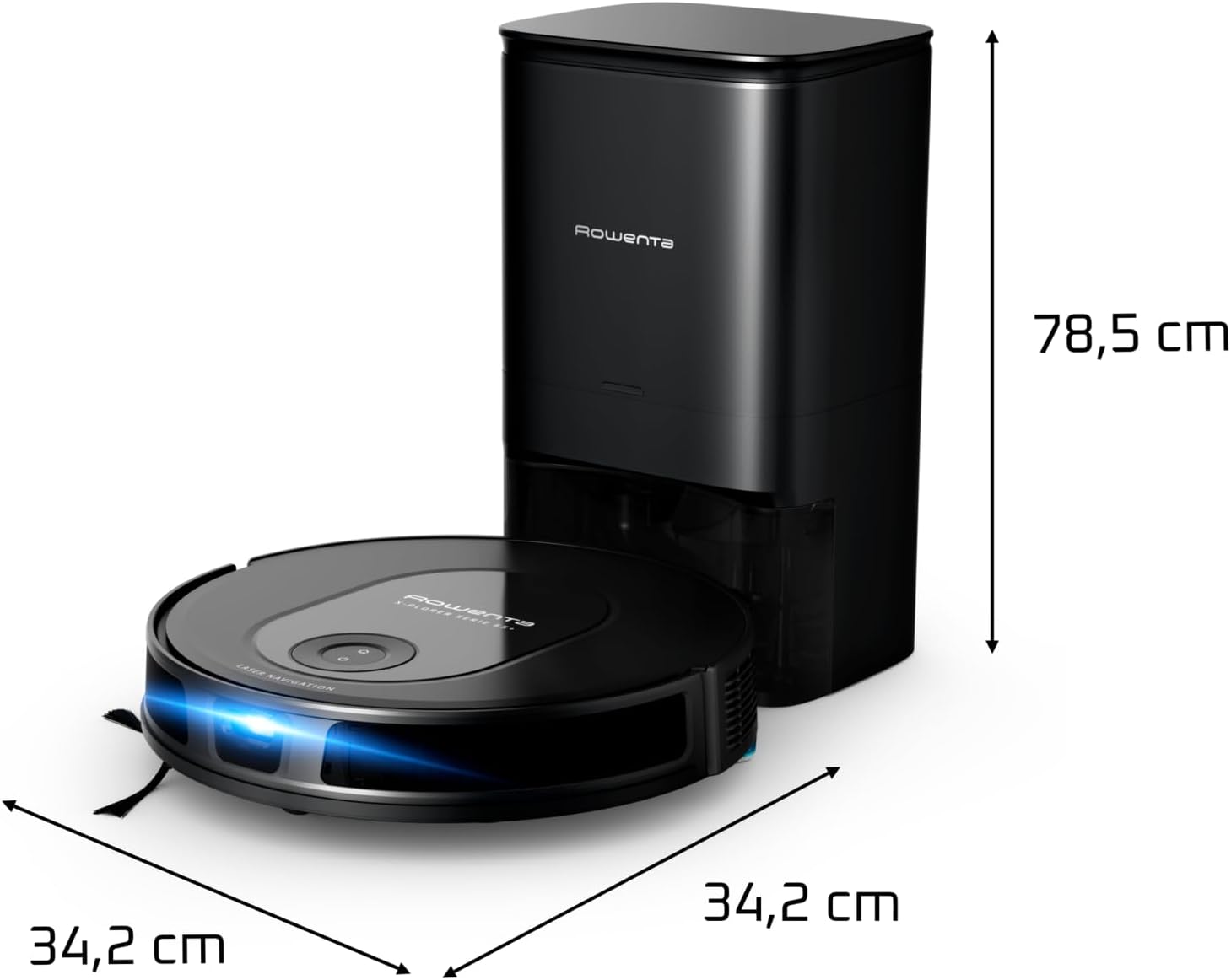 X-Plorer Serie 65+ Aspirateur Robot Laveur, Technologie Laser, Station vidage Automatique, Design Ultra Fin RR8L85WH, Noir