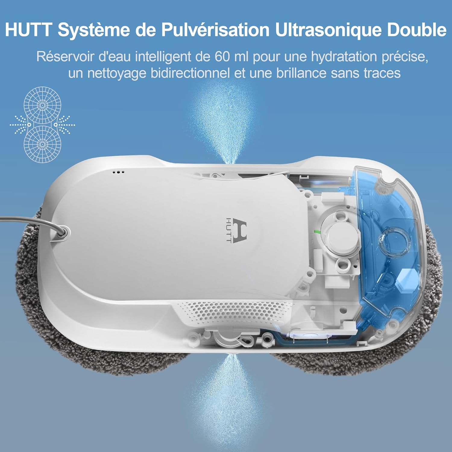 HUTT DDC56 Robot Laveur de Vitre, Robot Nettoyeur de Vitres avec Double Pulvérisation d'eau, Système de Protection à Triple, Navigation Intelligente, Télécommande