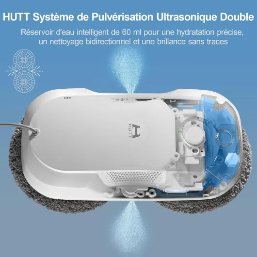 HUTT DDC56 Robot Laveur de Vitre, Robot Nettoyeur de Vitres avec Double Pulvérisation d'eau, Système de Protection à Triple, Navigation Intelligente, Télécommande