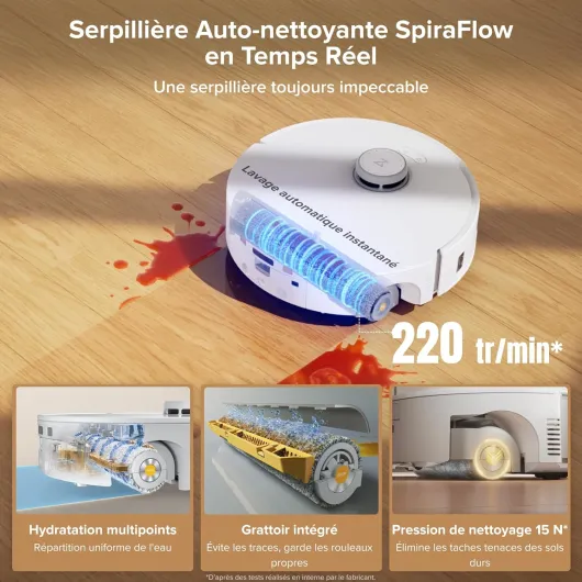 Qrevo Curv 2 Flow Aspirateur Robot Laveur Roller avec 20.000 Pa, Nettoyage SpiraFlow en Temps Réel, Évite 200+ Obstacles, Doubles Anti-Enchevêtrement, Lavage à l'eau Chaude à 75°C