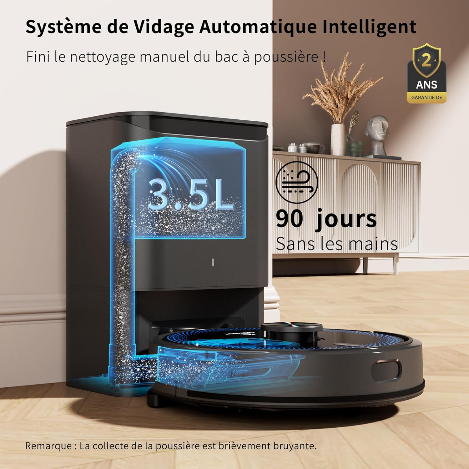 V2 Aspirateur Robot Laveur avec Station, 4000PA, 3.5L Vidage Automatique Poussière, Navigation LiDAR, 120 Min Autonomie, Compatible Alexa/APP/WiFi, pour Tapis/Poils d'animaux/Sols Durs