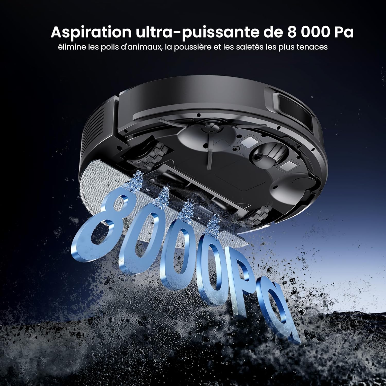 Q10 Aspirateur Robot,8000Pa 200Mins Robot Aspirateur Laveur avec Serpillière,Navigation Lidar,Multi-étage Cartographie,Évitement d'obstacles,Silencieux,pour Poils Animaux Tapis Sols Durs Q10 Noir