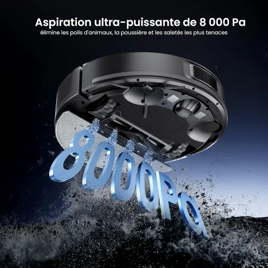 Q10 Aspirateur Robot,8000Pa 200Mins Robot Aspirateur Laveur avec Serpillière,Navigation Lidar,Multi-étage Cartographie,Évitement d'obstacles,Silencieux,pour Poils Animaux Tapis Sols Durs Q10 Noir