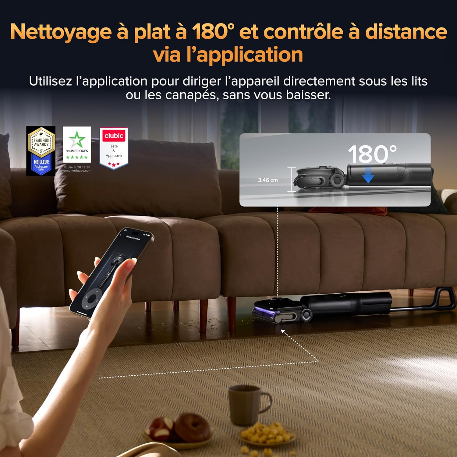 F25 Ultra Nettoyeur Vapeur sans Fil, Aspirateur Laveur à Vapeur 180 °C et à Haute température 86 °C, Séchage en 5 Min à 90 °C, Plat à 180°, 22 kPa, Roues Assistées par IA, Contrôle Via Appli F25 Ultra Noir