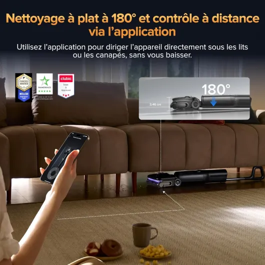 F25 Ultra Nettoyeur Vapeur sans Fil, Aspirateur Laveur à Vapeur 180 °C et à Haute température 86 °C, Séchage en 5 Min à 90 °C, Plat à 180°, 22 kPa, Roues Assistées par IA, Contrôle Via Appli F25 Ultra Noir