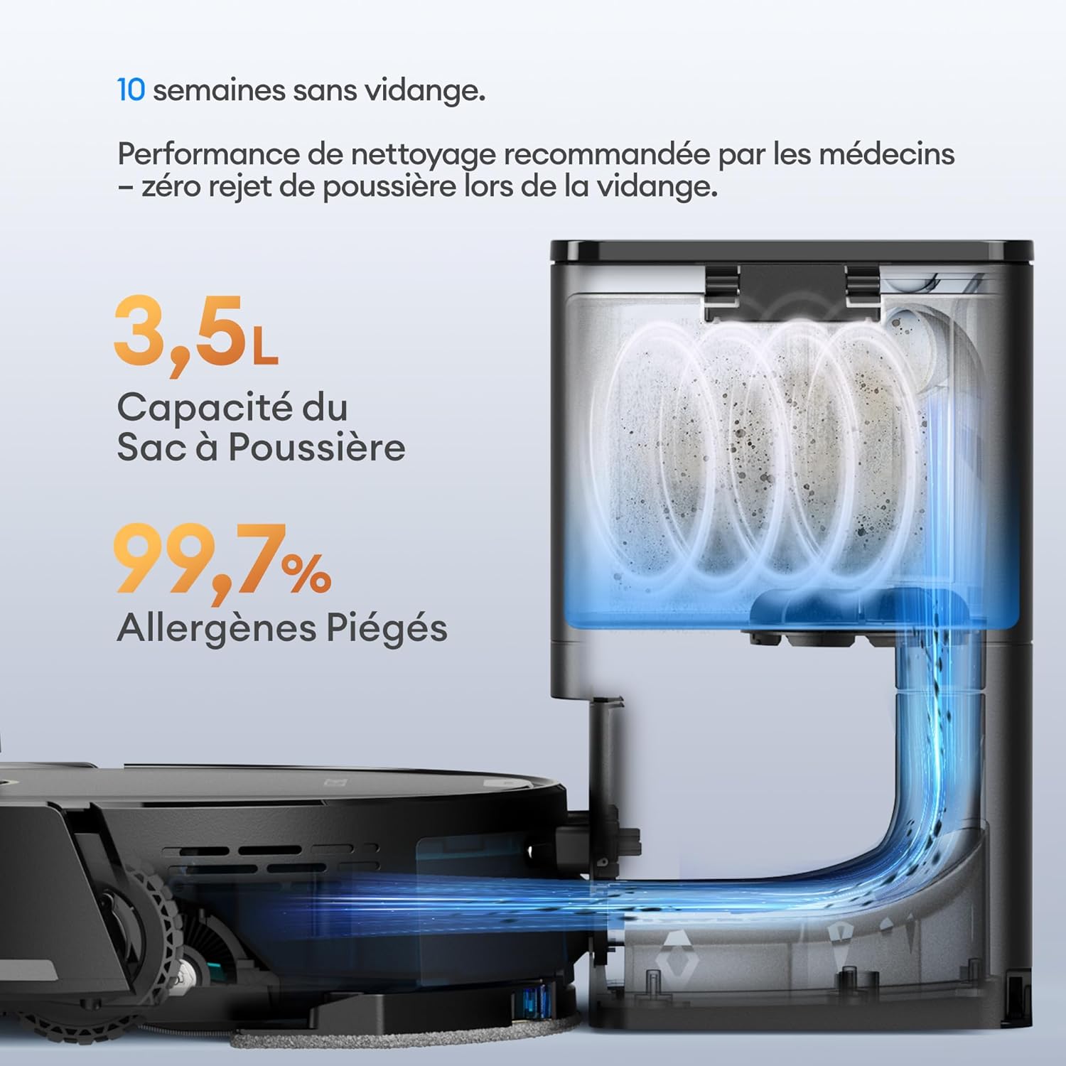 T20 Pro+ Robot Aspirateur Lavage Auto-vidage - 10 000Pa Puissant Poils d'animaux - Navigation LiDAR AI - 200min Autonomie - HEPA H13 - Alexa/Google - 5 Cartes Multi-étages