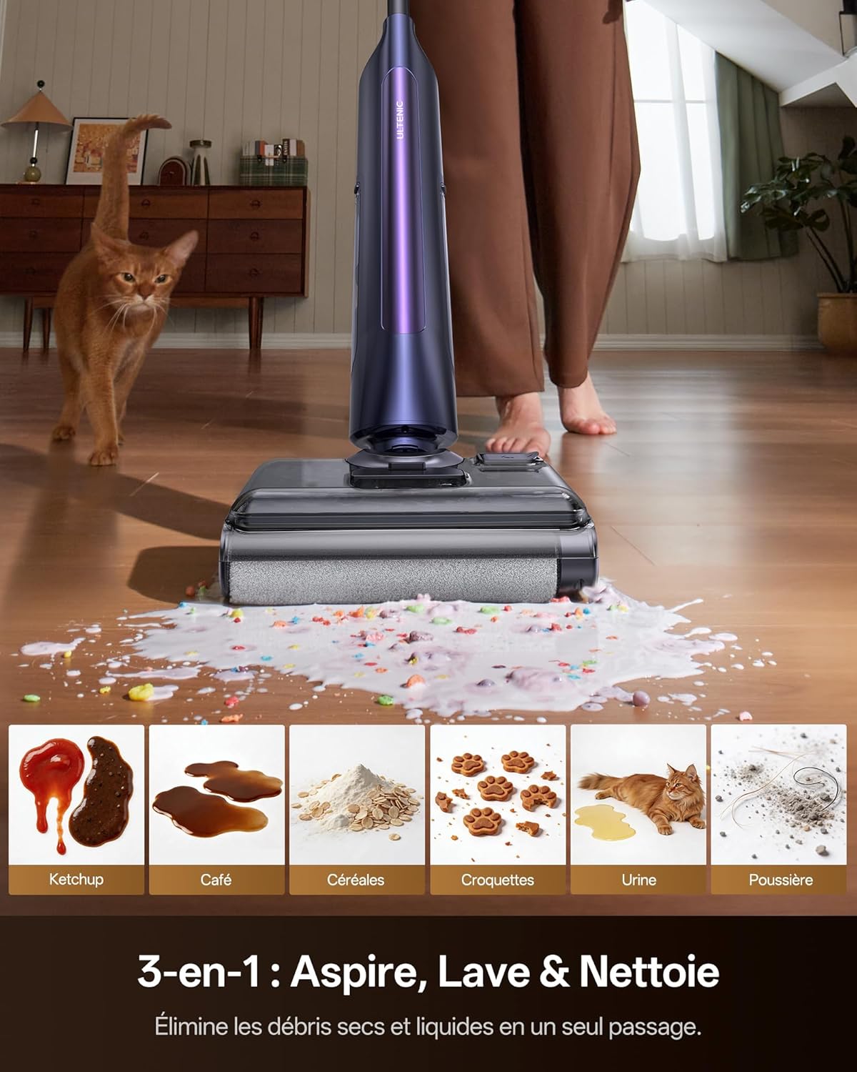 AC1 Triflex Aspirateur Laveur, Aspirateur Sec Humide pour Sols durs, Nettoyage des Bords 0mm, Auto-Nettoyage Automatique, 55 Min, avec Voix Intelligente et Anti-Emballage de Cheveux