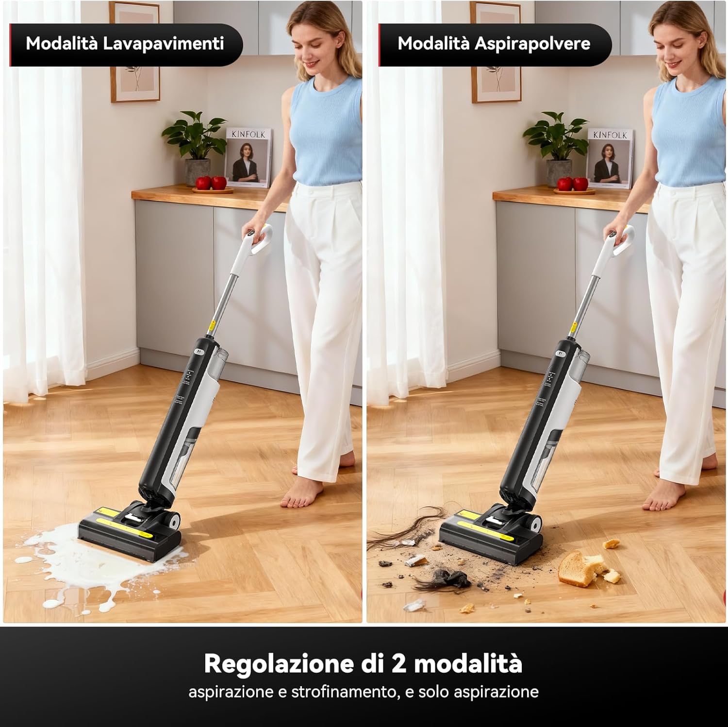 W12SE Aspirateur Laveur Sans Fil, 12000 Pa Puissance d'Aspiration, Lavage et Aspiration, Design Anti-Enchevêtrement, Désinfection par Électrolyse, 45 Minutes d'Autonomie, Réservoir Double 1,15L