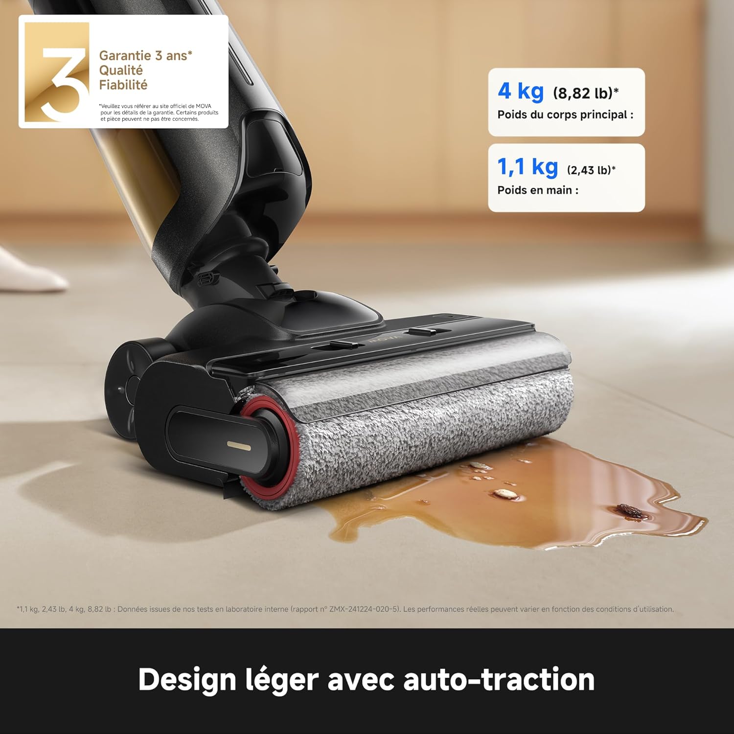 M10 Air Set Aspirateur Laveur sans Fil, Aspiration 20 000Pa, Auto-Nettoyage avec séchage à l'air Chaud 60 °C, Solution Anti-odeurs, portée à Plat à 180°, Lavage des Bords M10 Air Set-noir