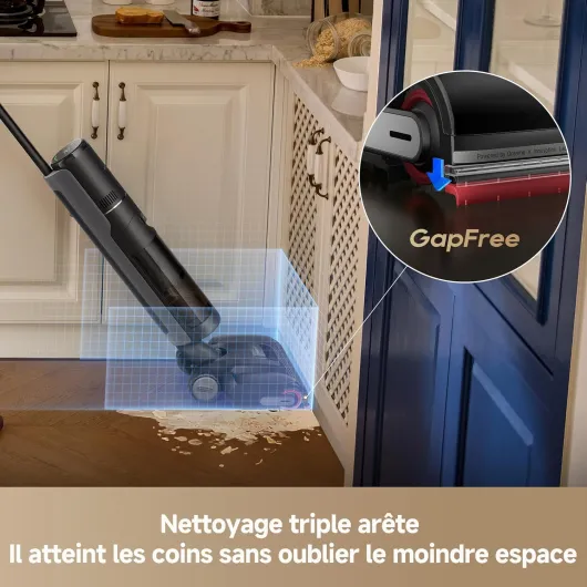 H15S Aspirateur Laveur, Nettoyage Triple Arête, Bras Robotisé AI, Aspiration 21 000 Pa, Sans Nœud, Nettoyage de la Brosse et Séchage Silencieux à 90 °C, Portée à Plat à 180°, Contrôle via l'App