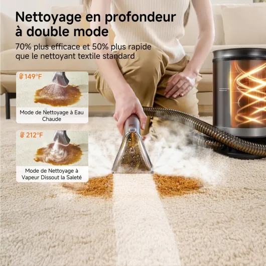 B400 Vapeur et Chauffage Shampouineuse Canapé Professionnel ，Aspiration Puissante 18Kpa，Portable avec 4 Accessoires,Nettoyeur Canapé Tissus 2-en-1 pour Tapis Set of 1,Meubles, Tissus, Voiture Gris