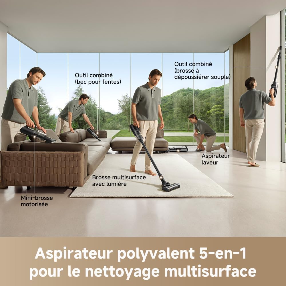 H14 Dual Aspirateur Laveur 5-en-1, à Rapport Intelligent, Modèle à Plat, Lavage à de Brosse à 60 °C, Séchage à 60 °C en 5 Min, GlideWheel, 18 kPa, Racleur Démêlant, Tête de Brosse à LED H14 Dual*1 H14 Dual