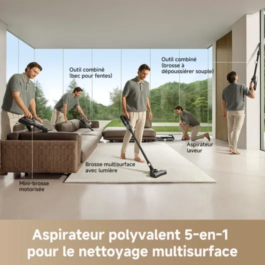 H14 Dual Aspirateur Laveur 5-en-1, à Rapport Intelligent, Modèle à Plat, Lavage à de Brosse à 60 °C, Séchage à 60 °C en 5 Min, GlideWheel, 18 kPa, Racleur Démêlant, Tête de Brosse à LED H14 Dual*1 H14 Dual