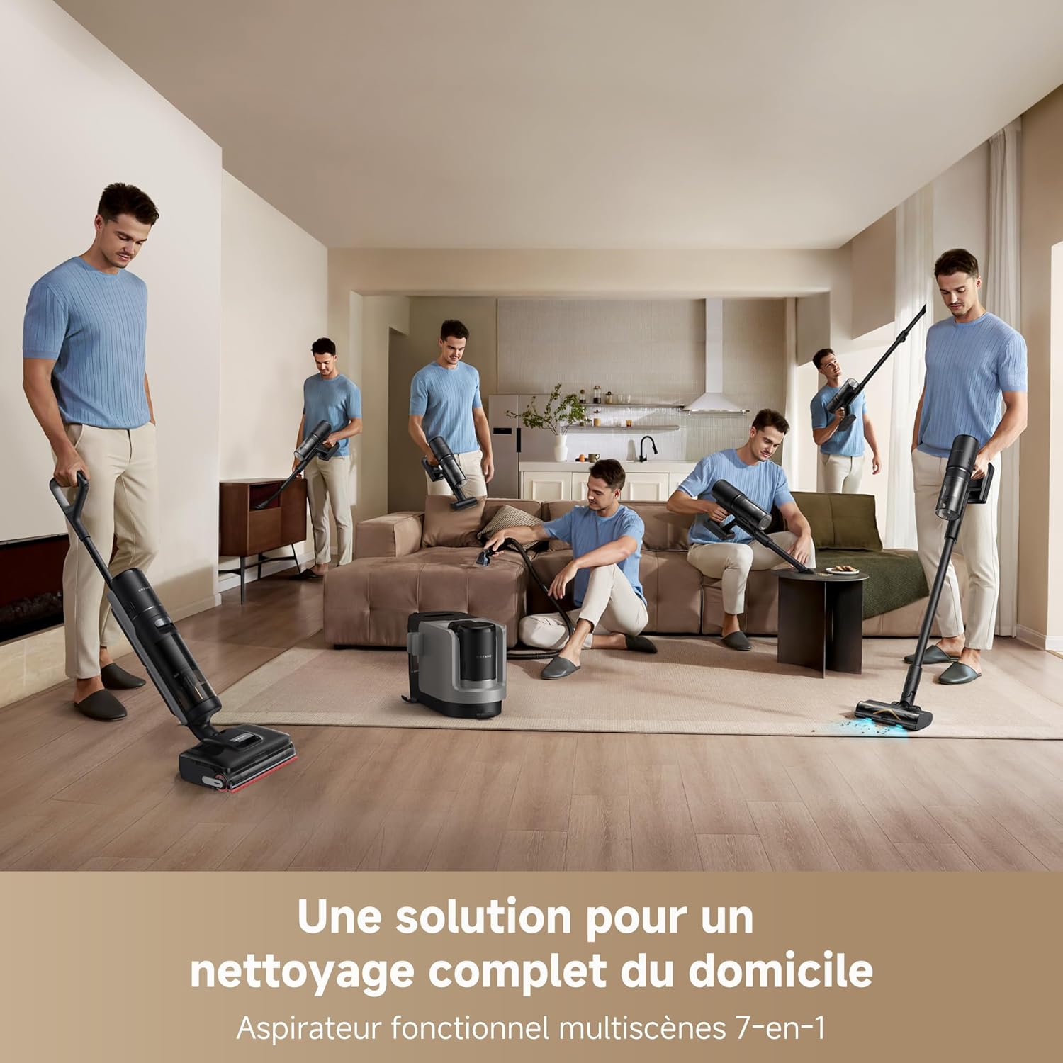 H15 Mix Aspirateur Laveur 7-en-1, Bras robotique IA, Nettoyage des Bords Triple, 23 000 Pa, Solution à Rapport Intelligent, Lavage de la Brosse à l'eau à 100 °C, séchage 5 Min à 90 °C, à Plat