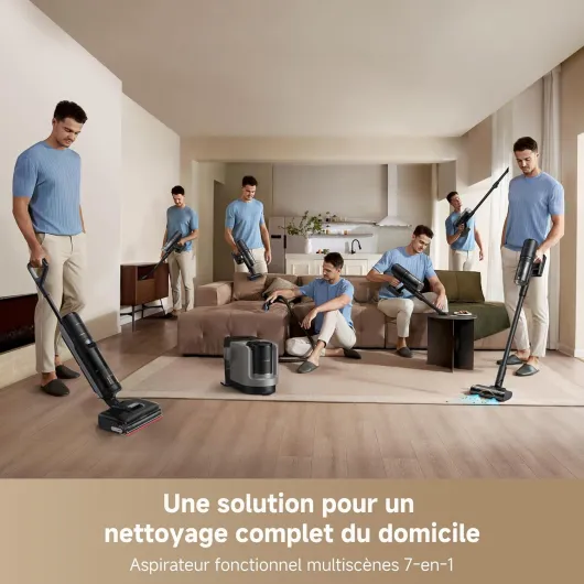 H15 Mix Aspirateur Laveur 7-en-1, Bras robotique IA, Nettoyage des Bords Triple, 23 000 Pa, Solution à Rapport Intelligent, Lavage de la Brosse à l'eau à 100 °C, séchage 5 Min à 90 °C, à Plat