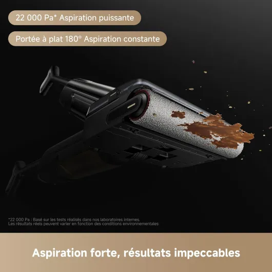 M50 Aspirateur Eau/poussière, Double Bord, Aspiration 22 kPa, Anti-enchevêtrement, Brosse lavée à 85 °C, séchage 5 Min, Rotation 90°, détection saleté et Aspiration Auto M50-noir