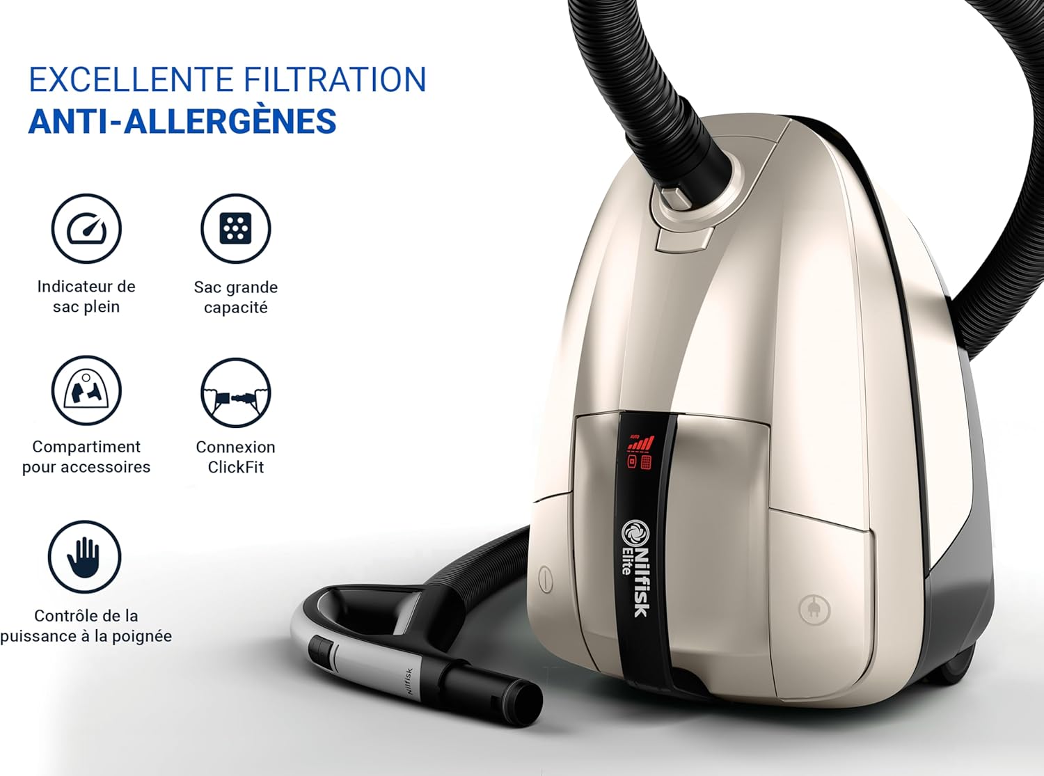 Elite Aspirateur pour Sols et Tapis - Aspirateur Traîneau Anti-allergènes avec Filtre HEPA - 3,6L (650 W) CHCO14P10A1 Champagne