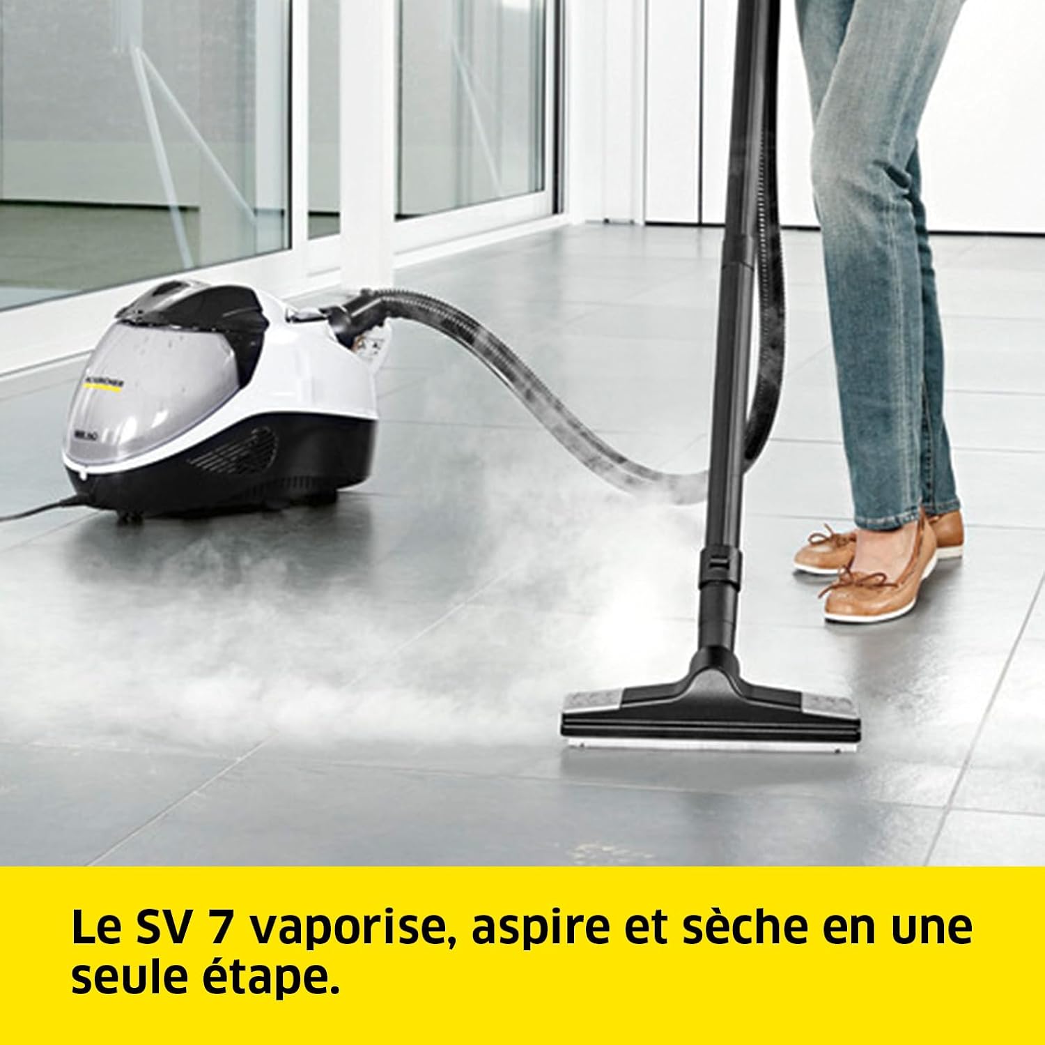 Kärcher Aspirateur Vapeur SV 7, Pression: 4 bar, Préchauffage: 5min, Débits Réglables, Plusieurs Filtres, 2 Réservoirs, avec Kit de Nettoyage, Suceur pour Rembourrages et Fentes, Pinceau pour Meubles Blanc