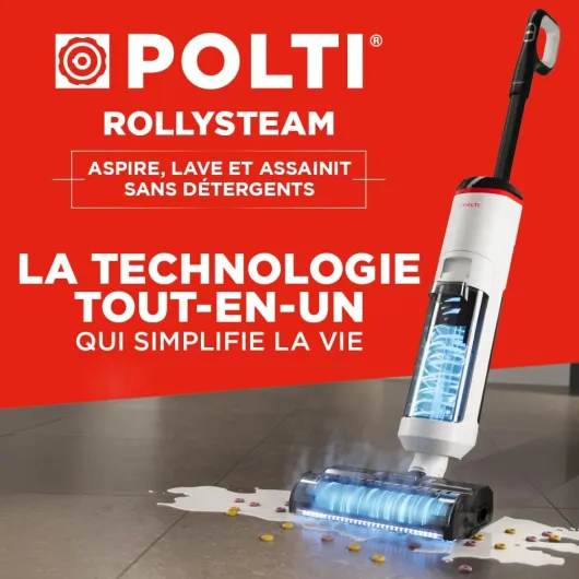 Rollysteam WD50C sans Fil, Nettoyeur de Sols avec Fonction Vapeur, Aspirateur Sec et Humide, 450 W, Nettoyage Complet en Une Seule Étape, Autonettoyant, Blanc vapeur et aspiration sans fil