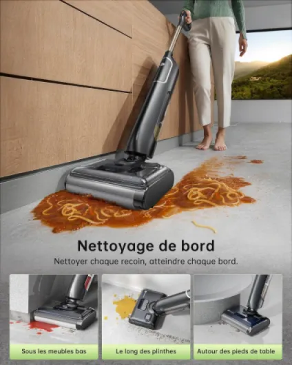 X7 Aspirateur Laveur sans Fil, 8000Pa Pliage 180°, 3 Modes et Auto-Nettoyage, Réservoir 800ml, Lavage Pression et Anti-Enchevêtrement pour Tapis et Poils, avec Liquide de Nettoyage Noir
