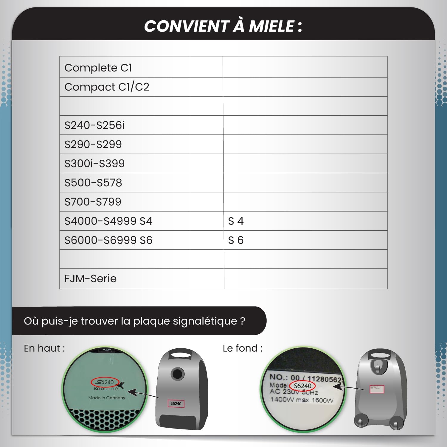 McFilter - 16 sacs à poussière pour l'aspirateur FJM de Miele - pour S511, S512-1, S548 Plus - Sacs à poussière avec 8 filtres et fermeture automatique - MAXI BOX