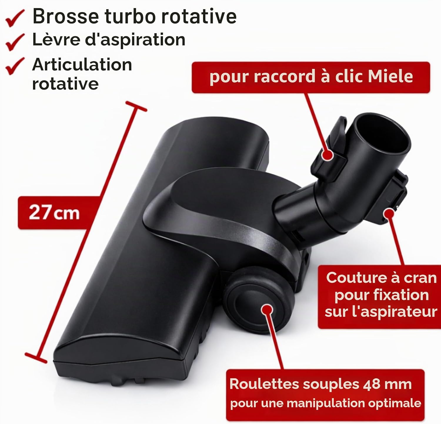Brosse Turbo avec Rouleau Rotatif pour aspirateur Compatible avec pièce de Rechange pour aspirateur Miele S1 S500 S700 S2 S4 S5 S6 S7 S8 Buse Accessoires Tapis Poils d'animaux