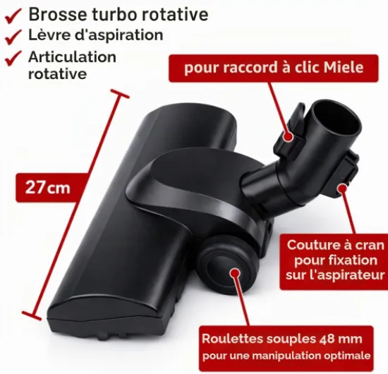 Brosse Turbo avec Rouleau Rotatif pour aspirateur Compatible avec pièce de Rechange pour aspirateur Miele S1 S500 S700 S2 S4 S5 S6 S7 S8 Buse Accessoires Tapis Poils d'animaux
